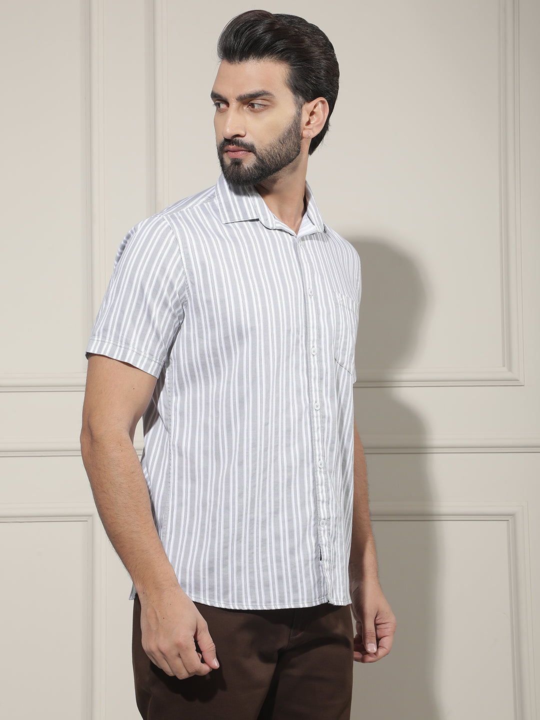 Grey Vertical Striped Shirt