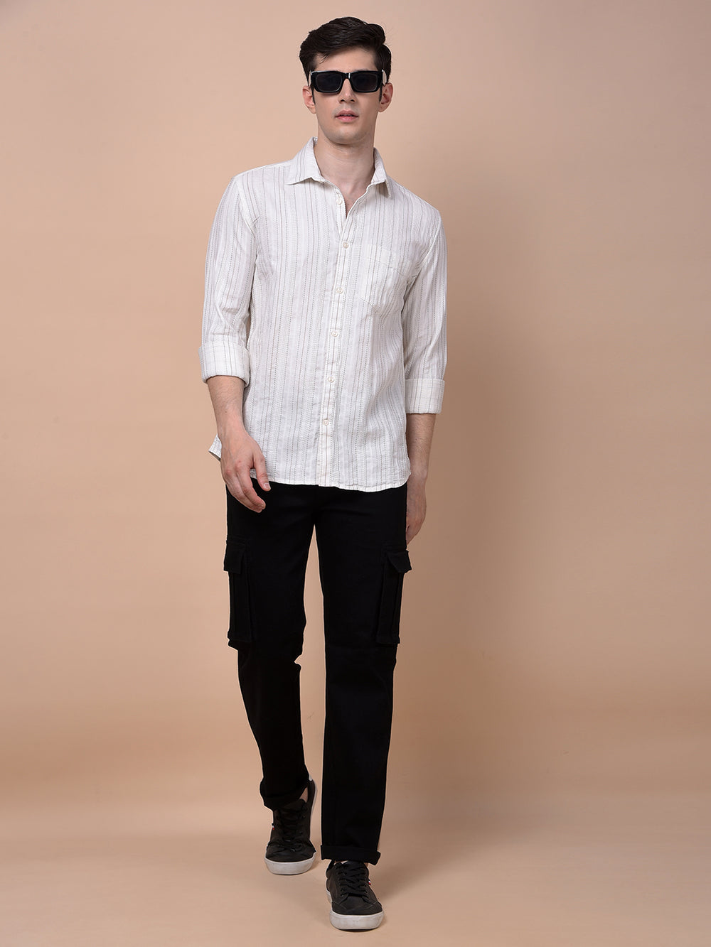 White Vertical Stripes 100% Cotton Shirt