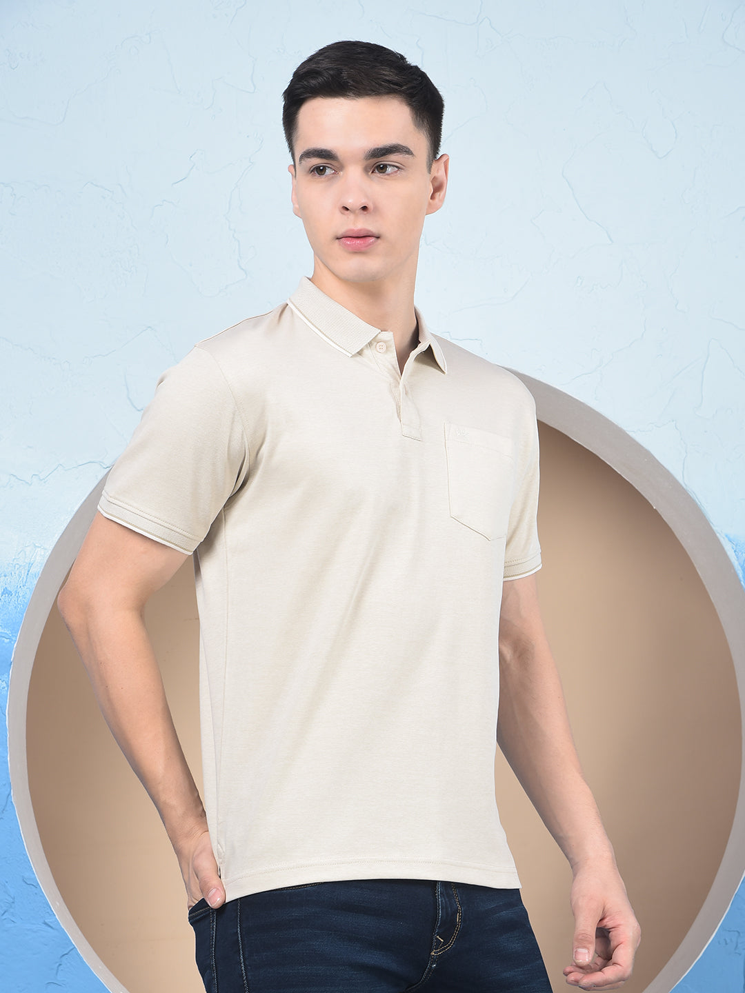 Beige Polo Neck T-Shirt