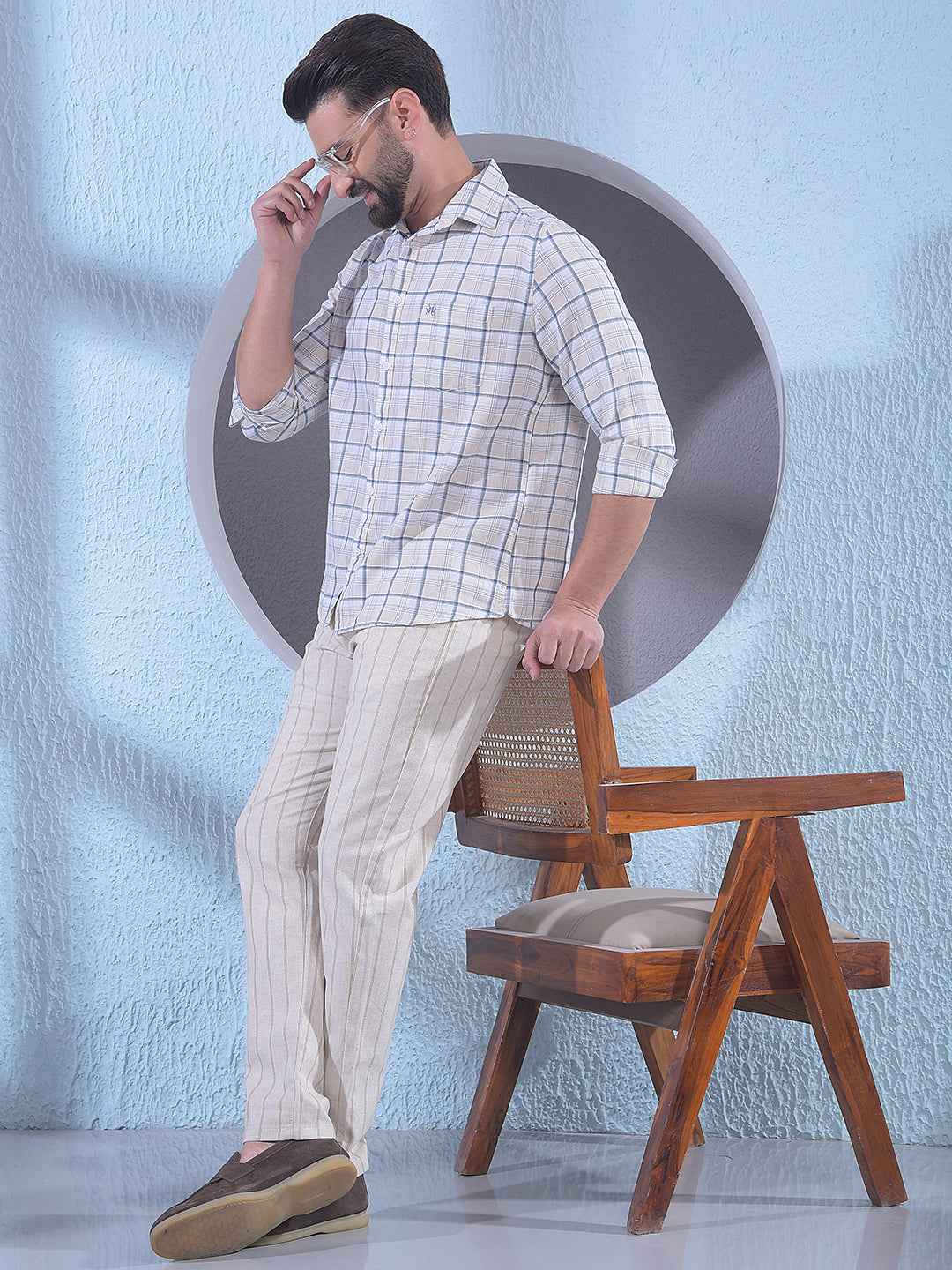 Grey Checked Linen Shirt