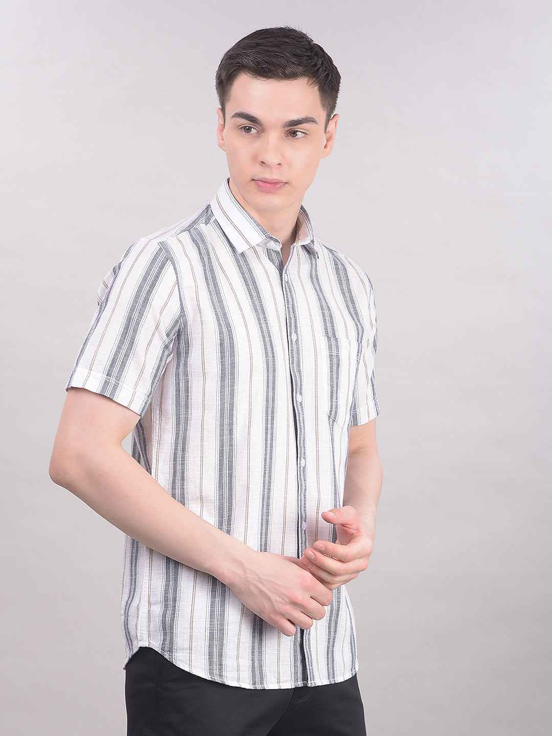 100% Cotton White Vertical Stripes Shirt
