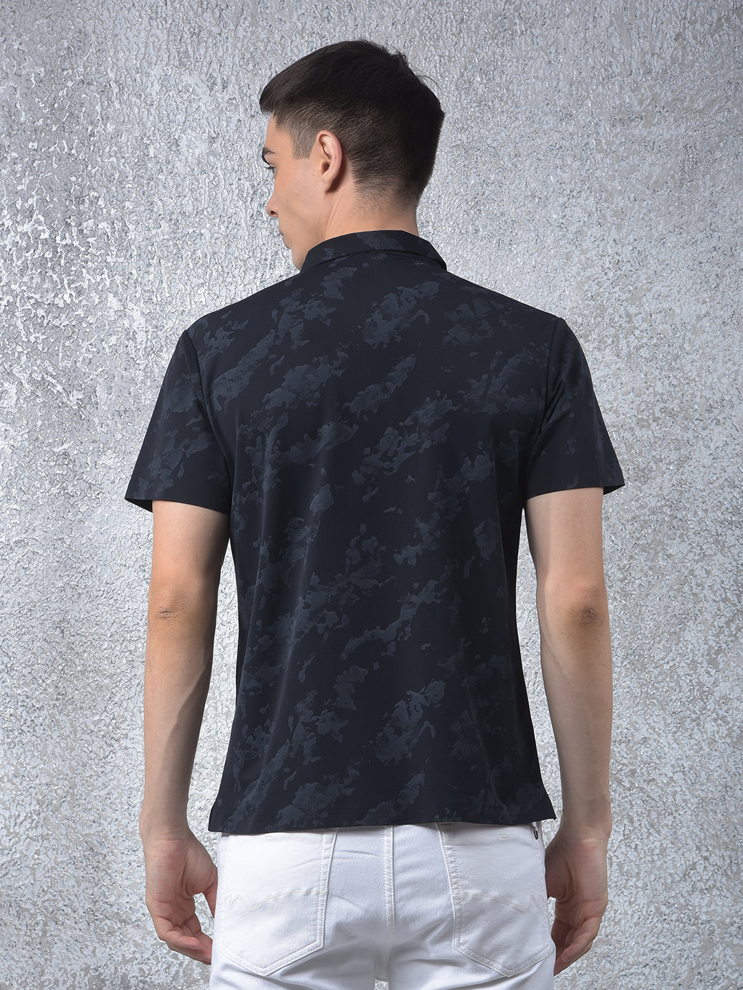 Black Printed Polo Neck T-Shirt-Men T-Shirts-Crimsoune Club