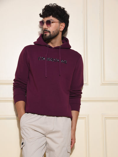 Wine Typographic Print Hooded Neck Sweatshirt