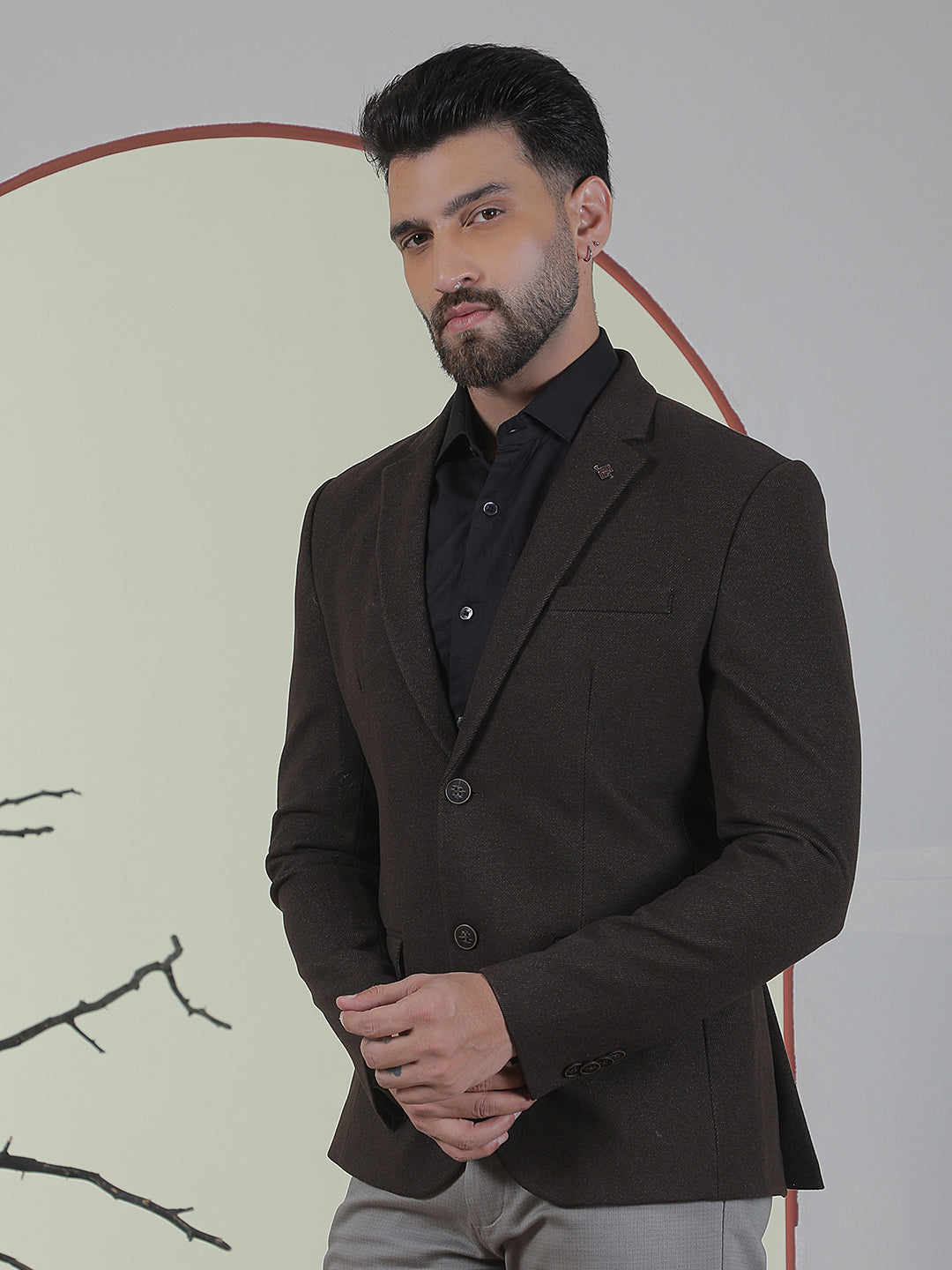 Brown Single Breasted Notch Lapel Blazer