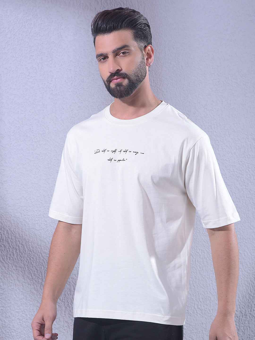 White Typographic Print 100% Cotton Oversize T-Shirt