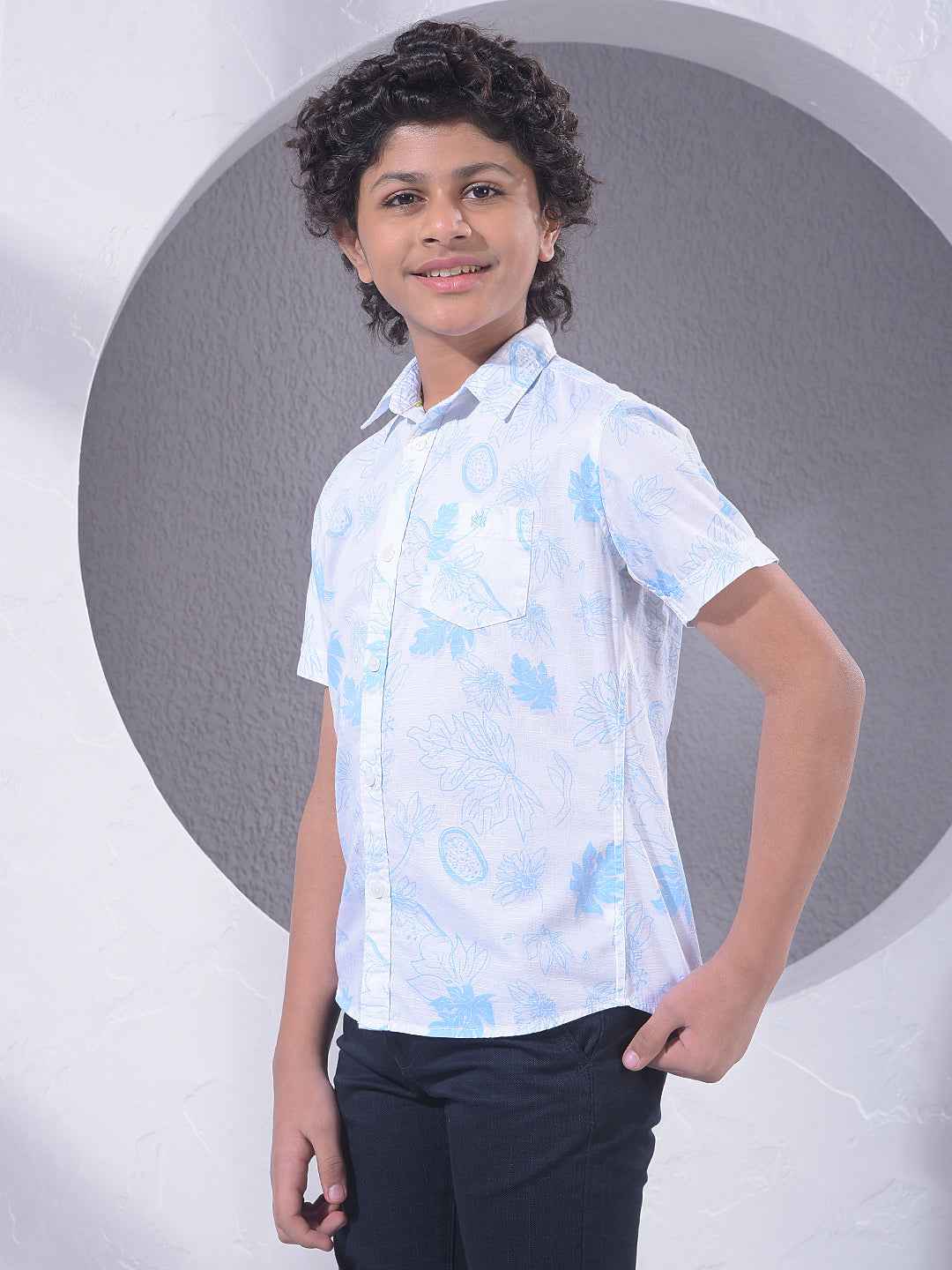 Blue Botanical Print Shirt