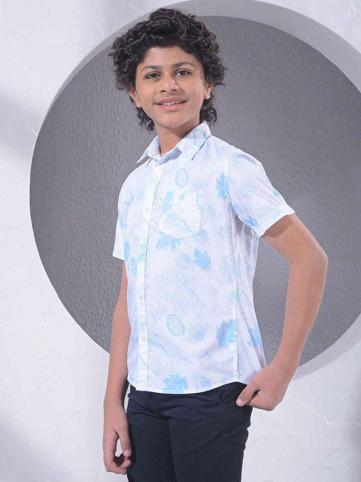 Blue Botanical Print Shirt