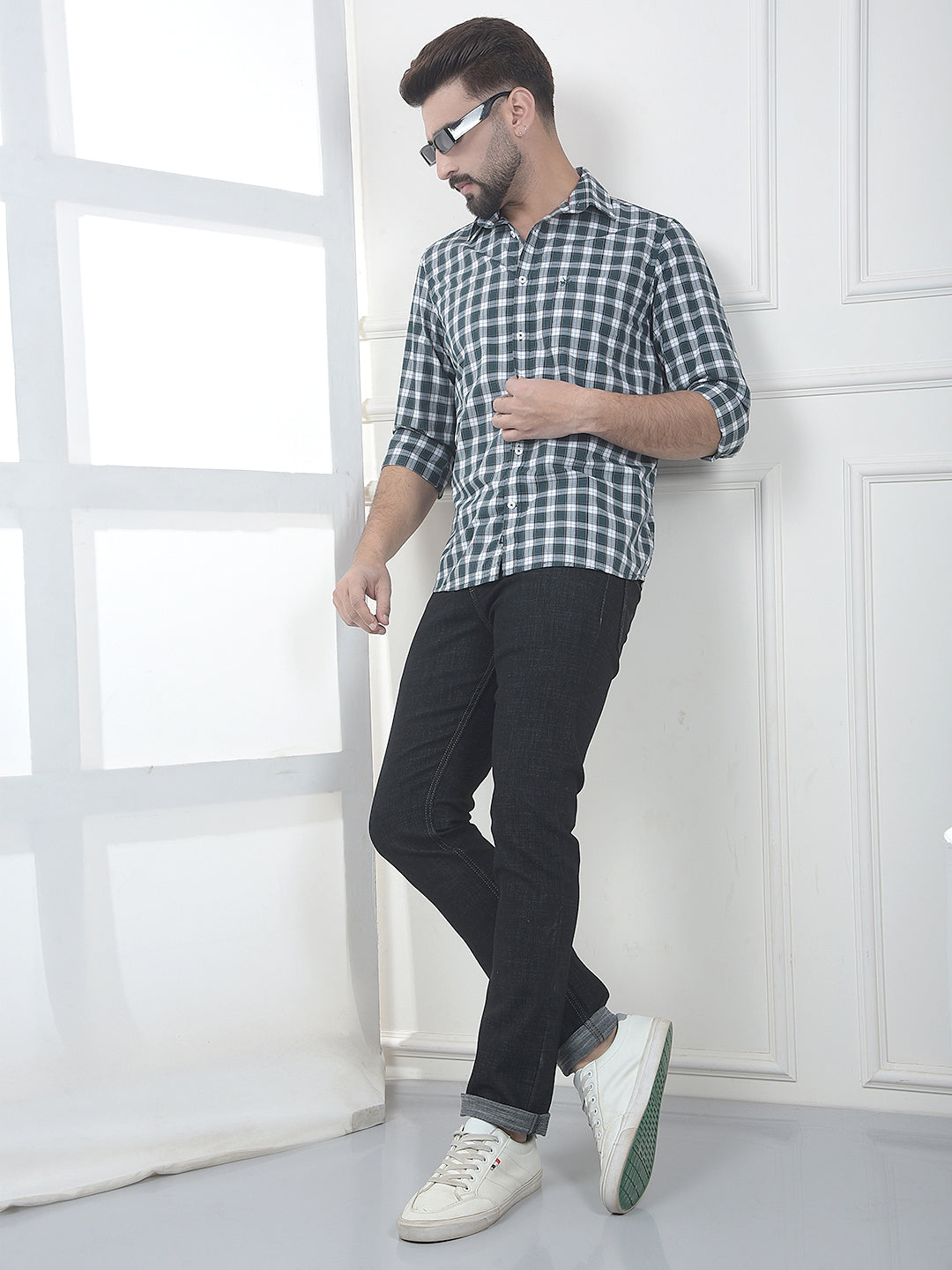 Moss Green Checked 100% Cotton Shirt