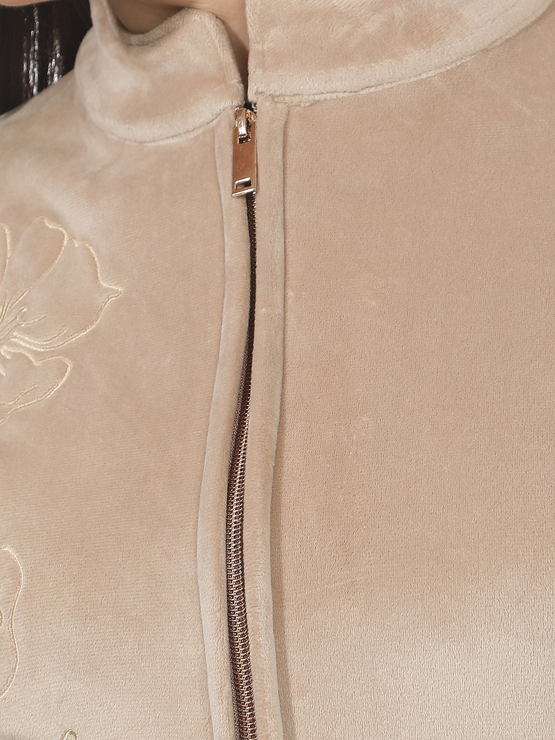 Beige Jacquard High Neck Sweatshirt