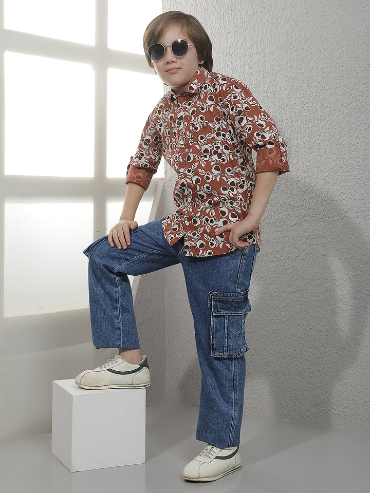 Blue 100% Cotton Cargo Jeans