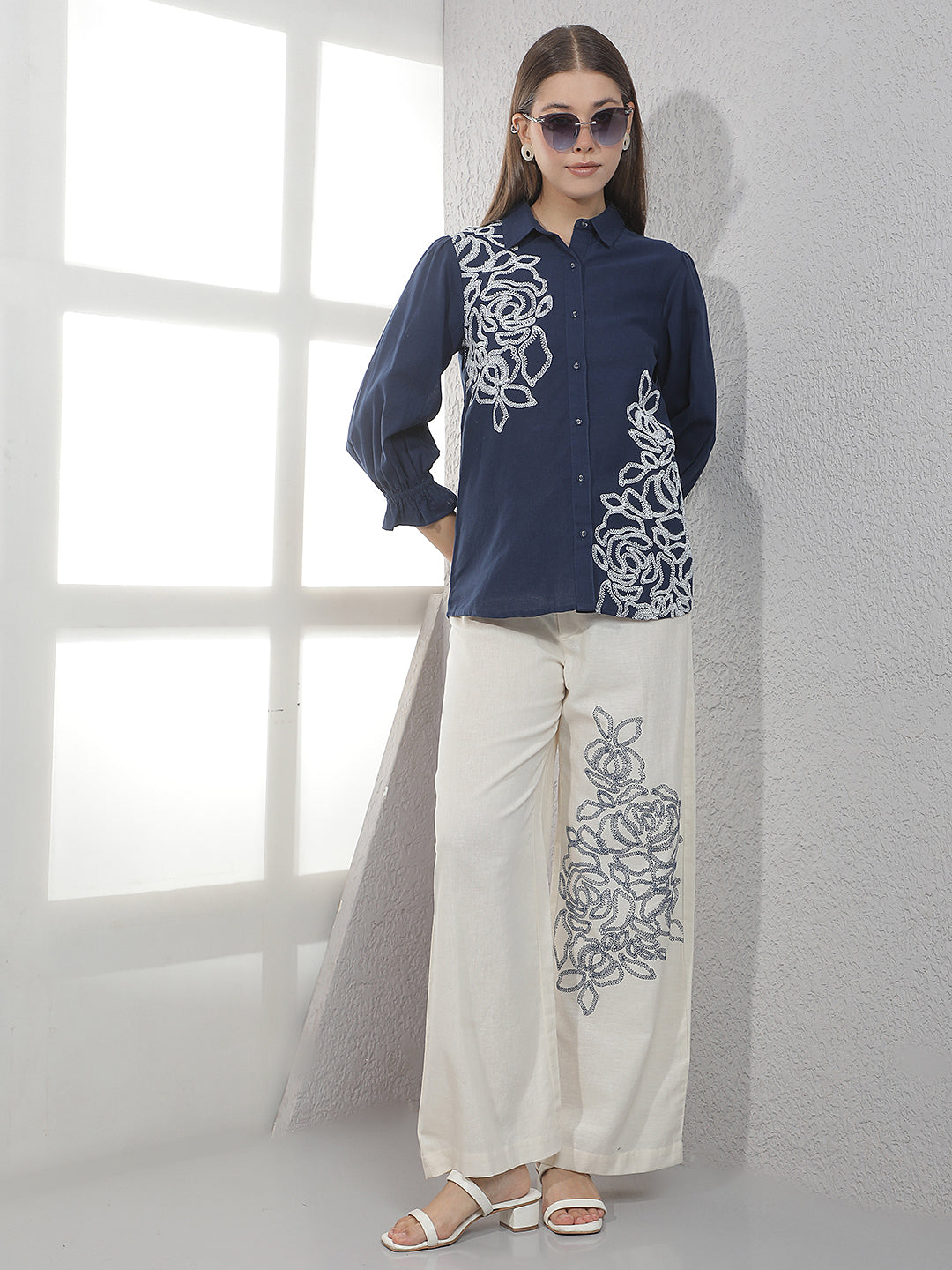 Navy Blue Embroidered Shirt