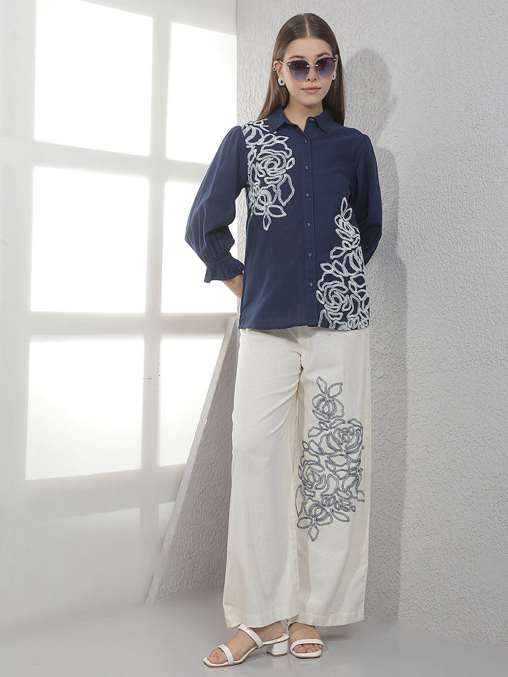 Navy Blue Embroidered Shirt