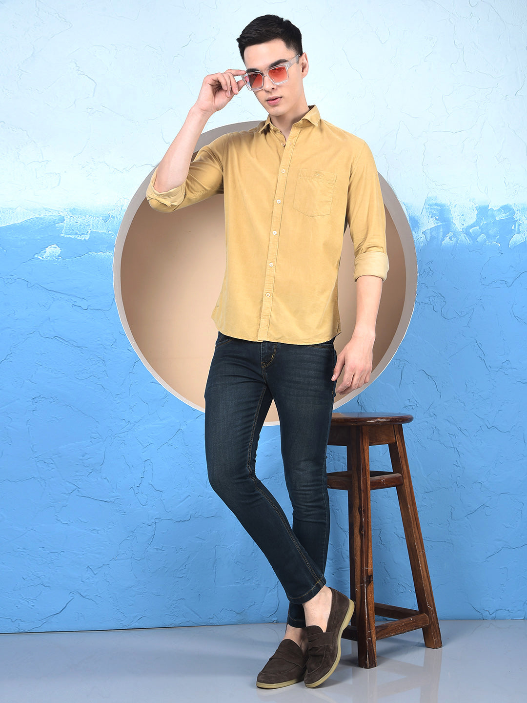 Beige 100% Cotton Corduroy Shirt