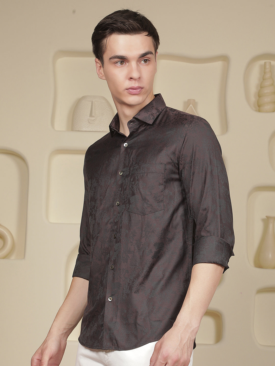Brown Floral Print Shirt