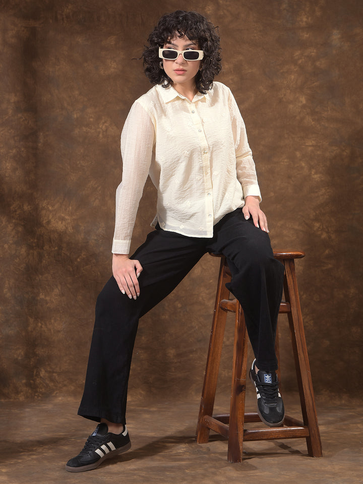 Cream Embroidered Semi-Sheer Shirt