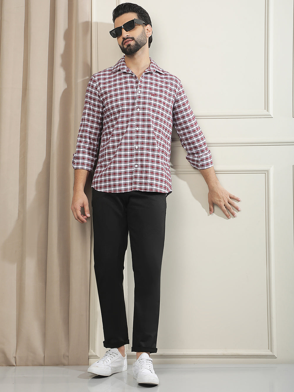 Maroon Checked 100% Cotton Shirt