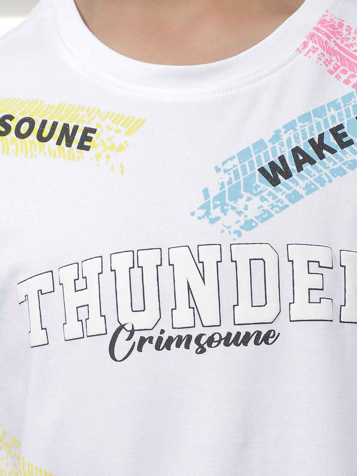 White Typographic Printed T-Shirt