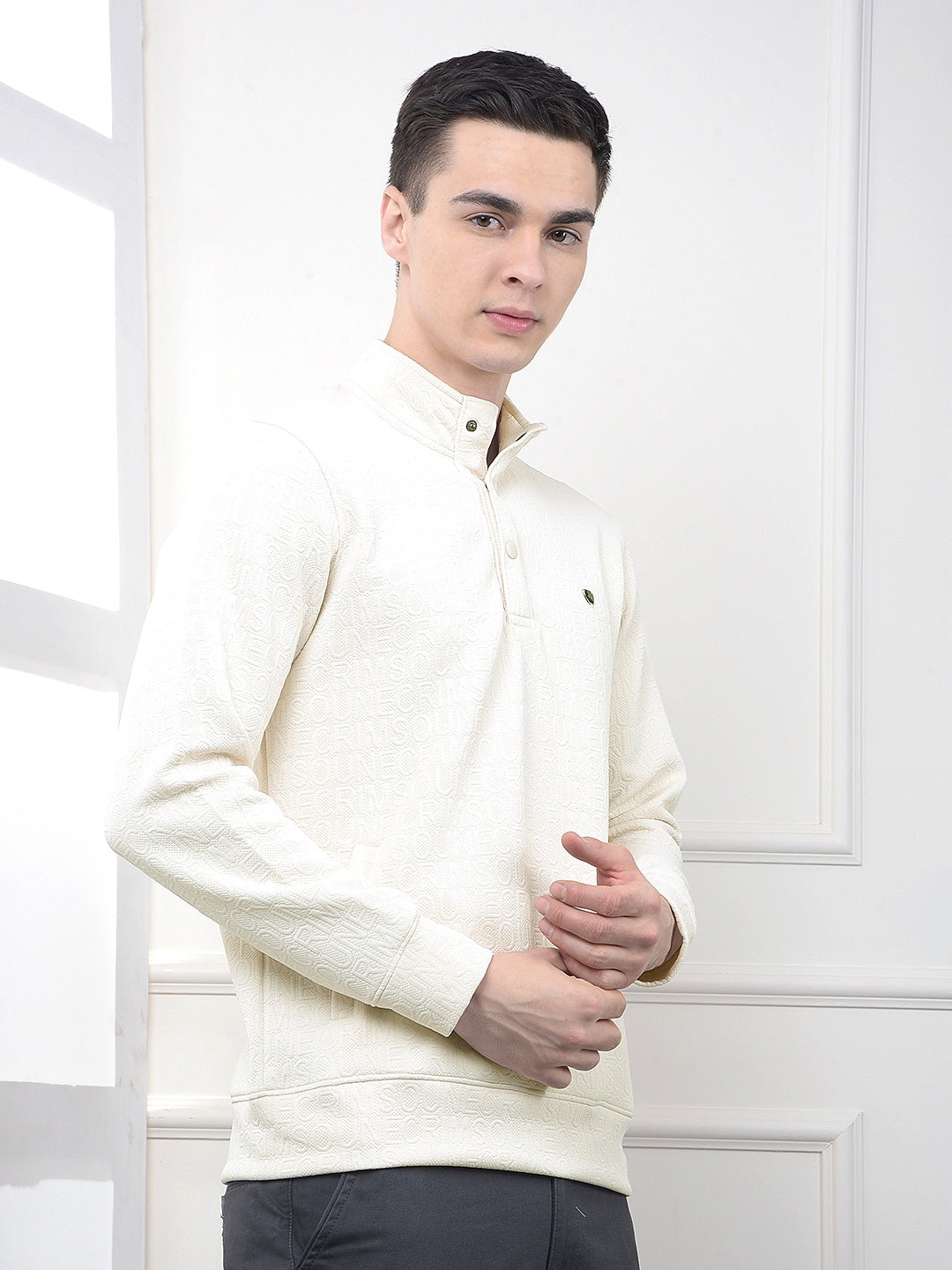 Cream Embossed Polo Sweatshirt
