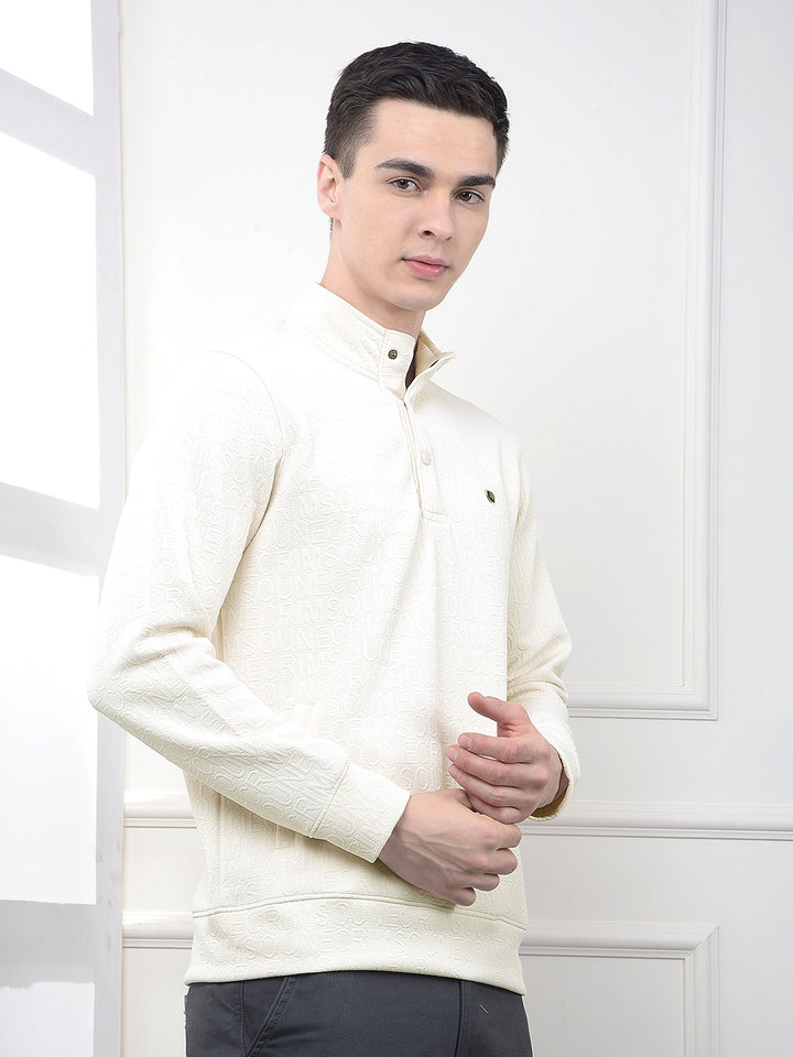 Cream Embossed Polo Sweatshirt
