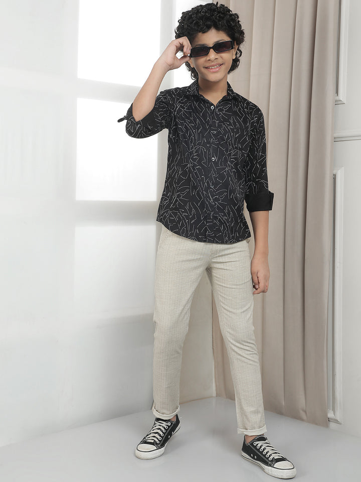 Black 100% Cotton Floral Print Shirt