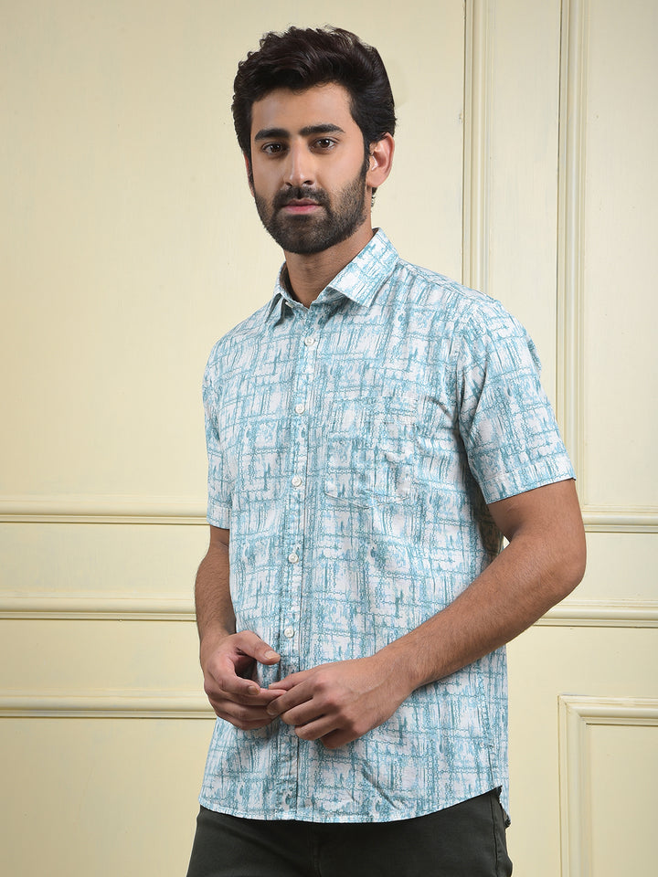 Smart Fit Green Printed Shirt