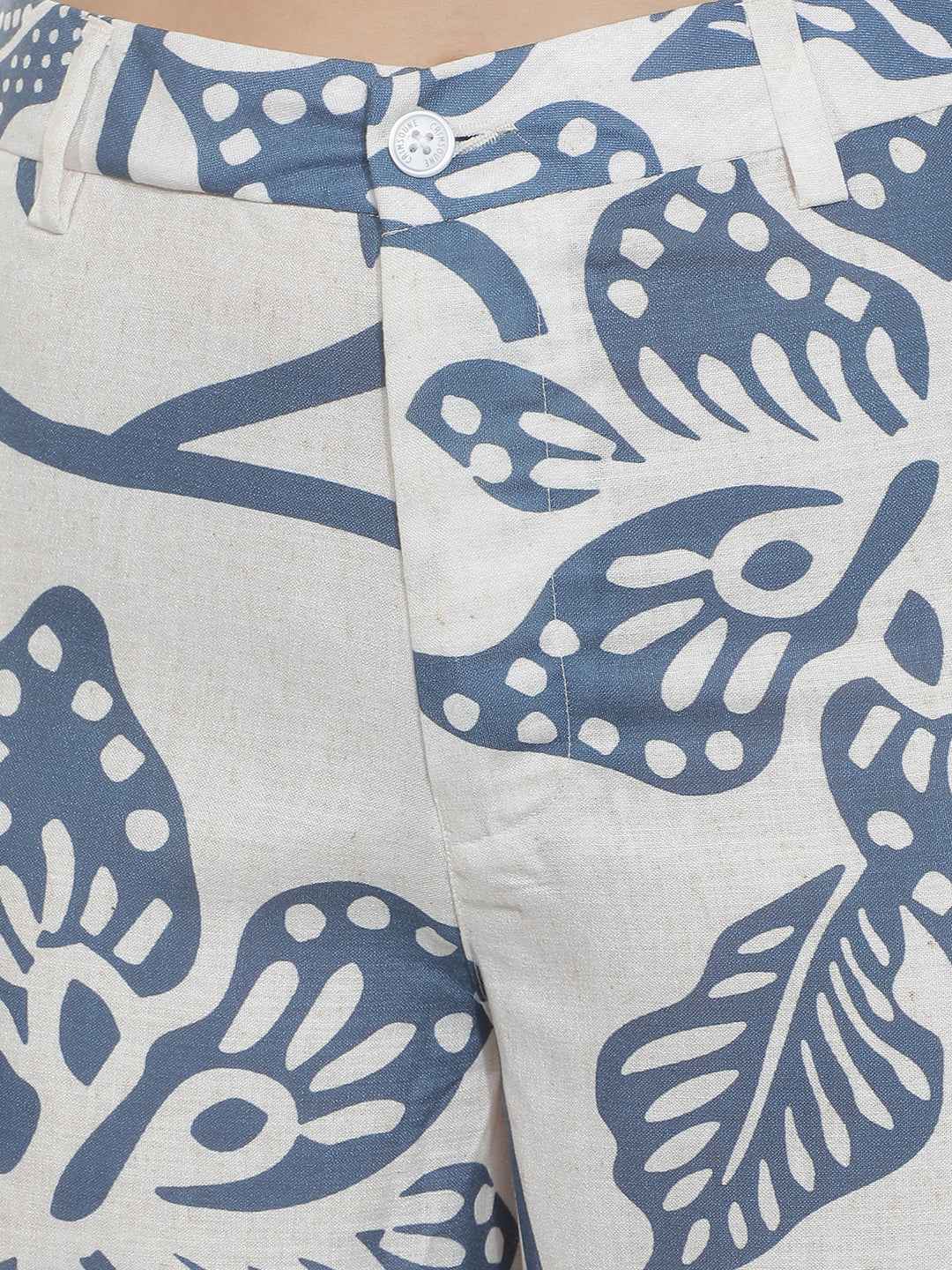 Blue Floral Print Straight Trousers