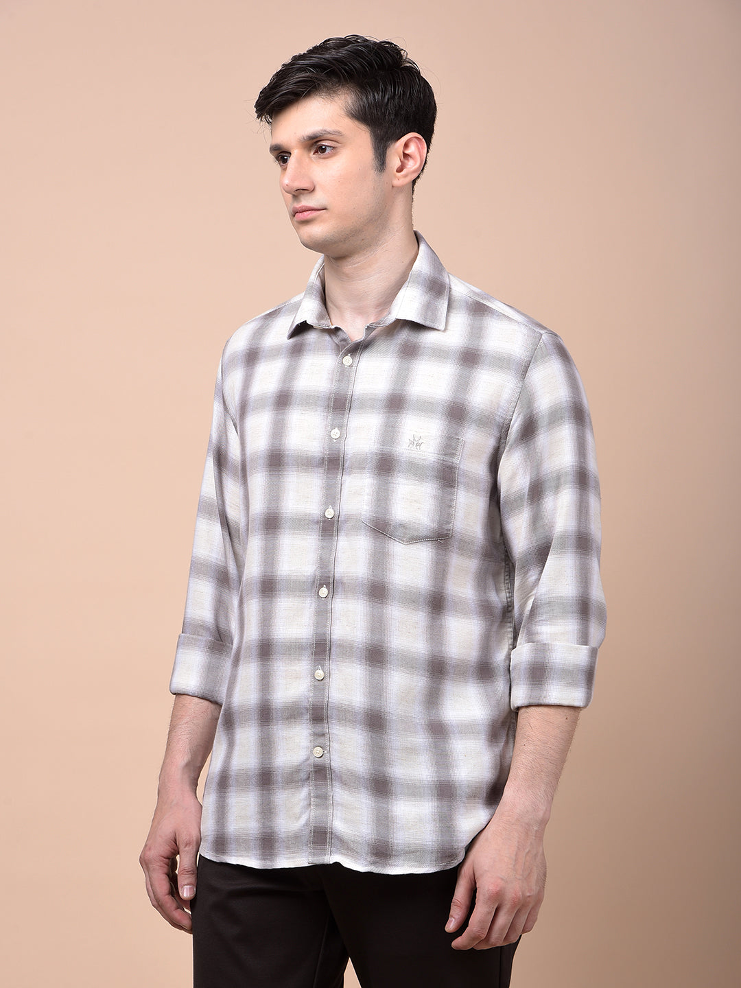 Brown Checked Linen Shirt