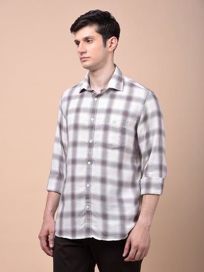 Brown Checked Linen Shirt