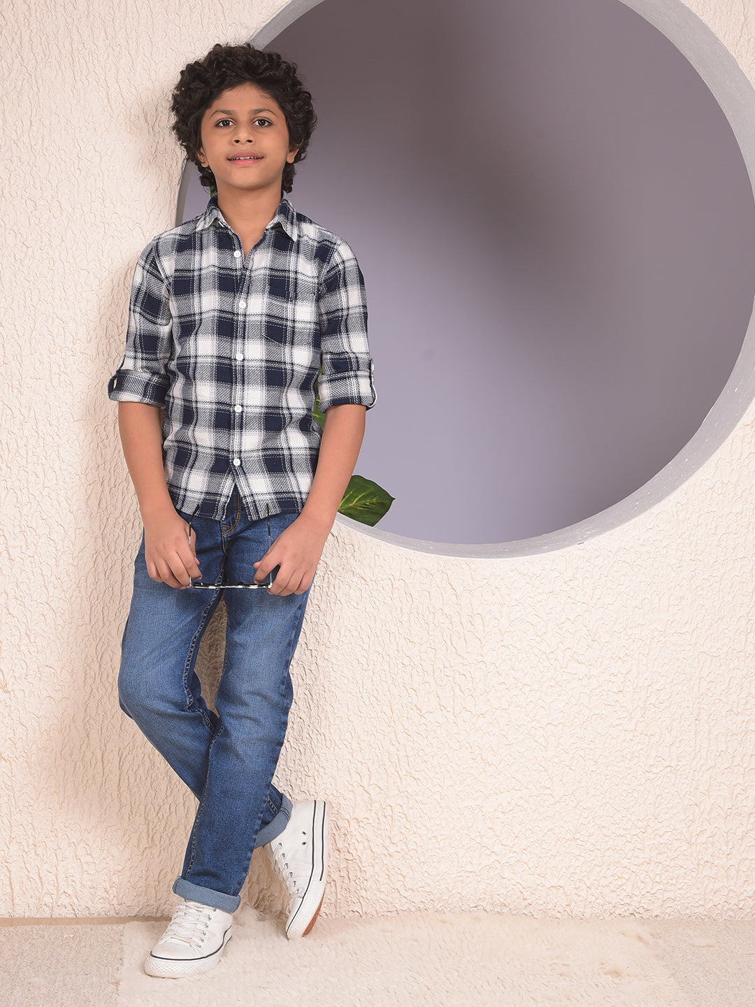 Navy Blue Checked 100% Cotton Shirt