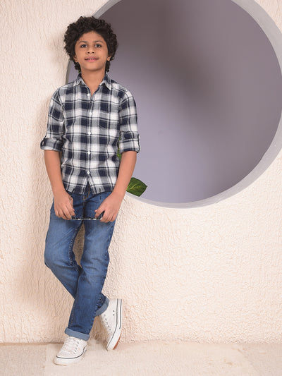 Navy Blue Checked 100% Cotton Shirt