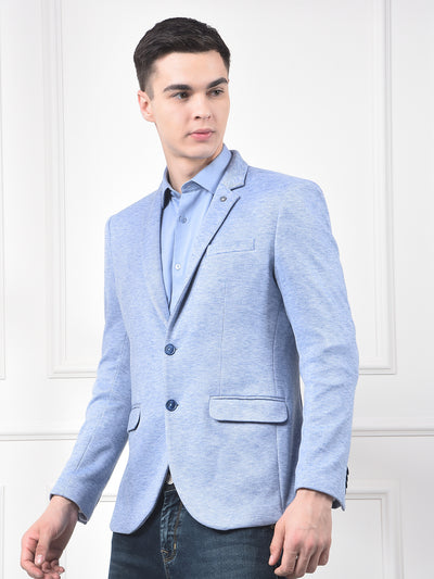 Blue Jacquard Notched Lapel Single-Breasted Blazer