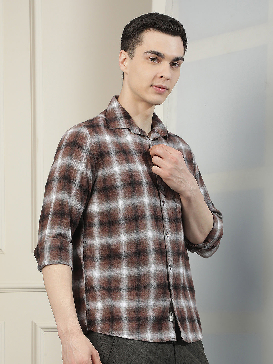 Brown Checked 100% Cotton Shirt