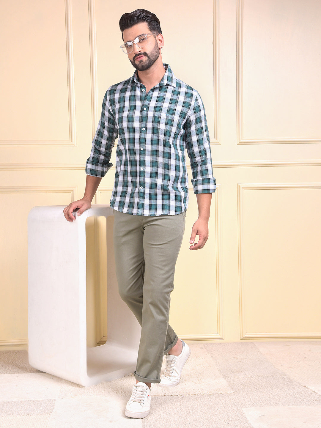 Green Checked 100% Cotton Shirt