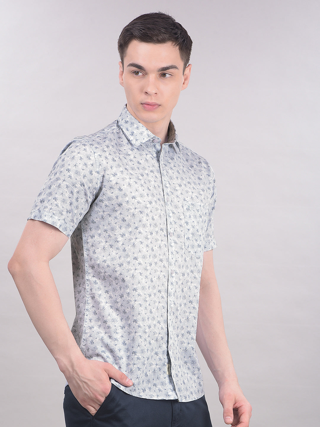 Blue Floral Print Shirt-Men Shirts-Crimsoune Club