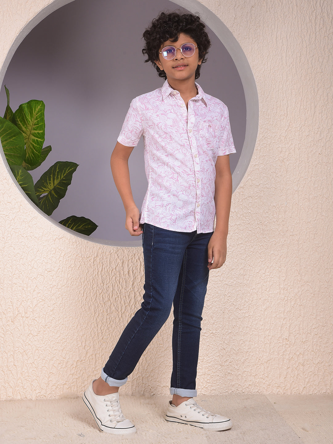 Purple Floral Print Linen Shirt