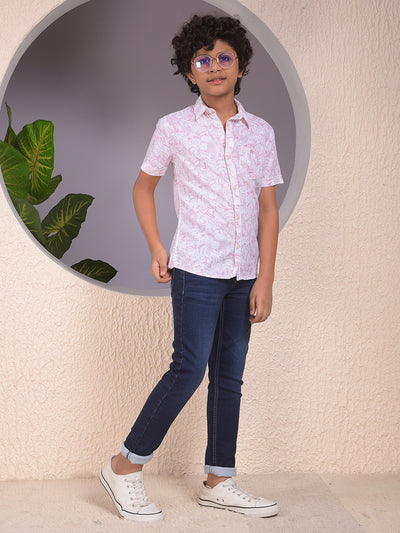 Purple Floral Print Linen Shirt