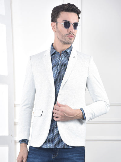Off White Printed Notched Lapel Single-Breasted Blazer