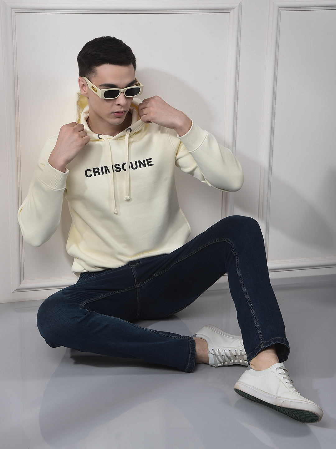 Cream Typographic Print Hooded Neck Sweatshirt