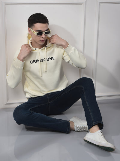 Cream Typographic Print Hooded Neck Sweatshirt