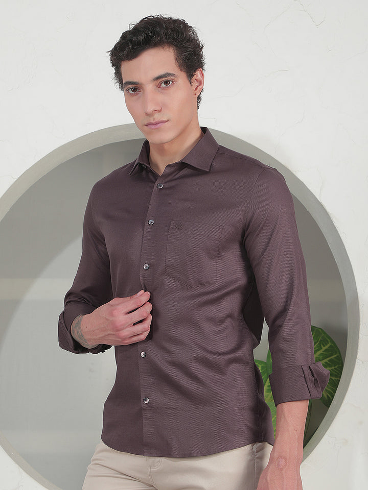 Relaxed Mocha Brown Jacquard Shirt