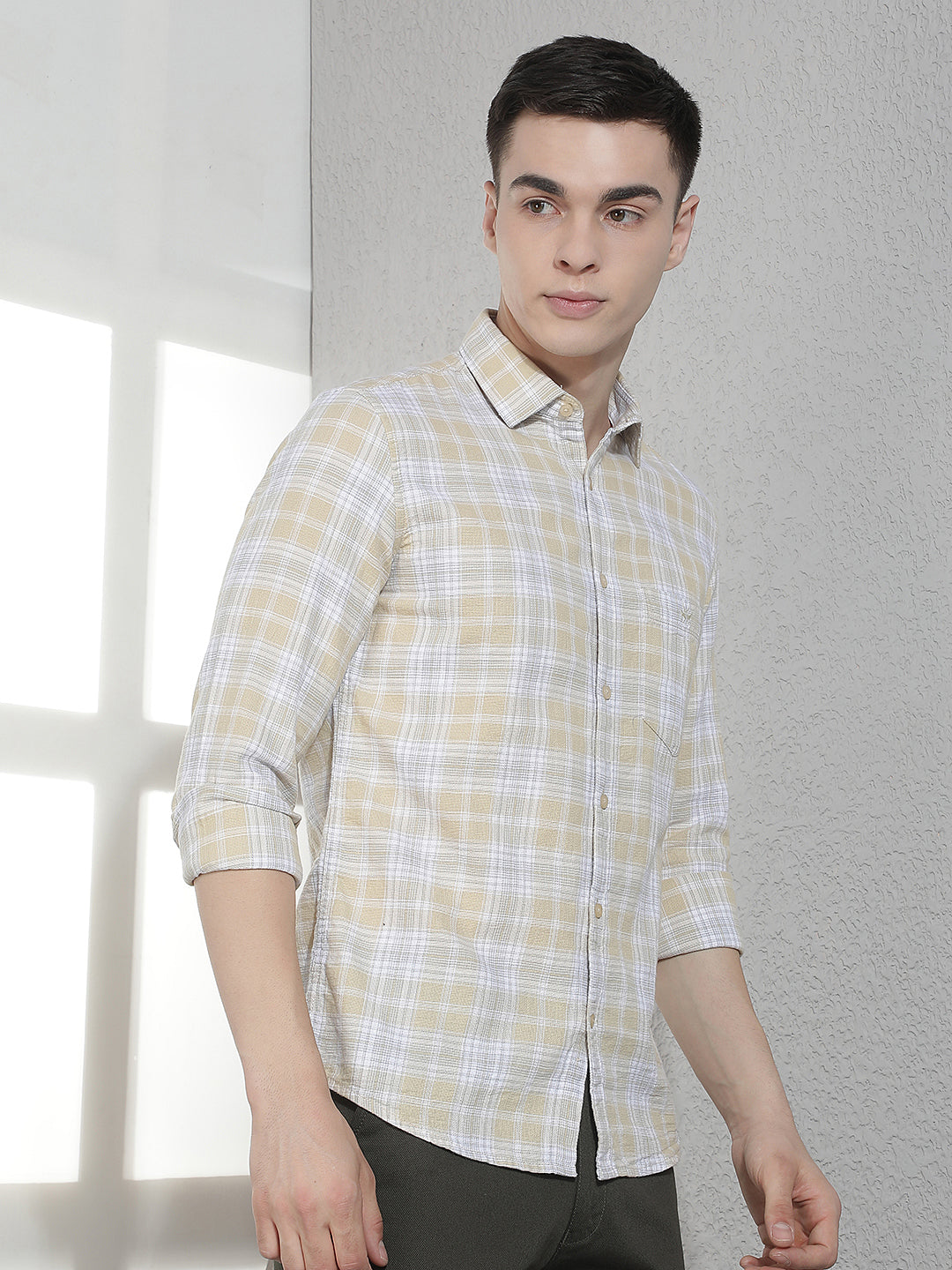 Beige Tartan Checked 100% Cotton Shirt