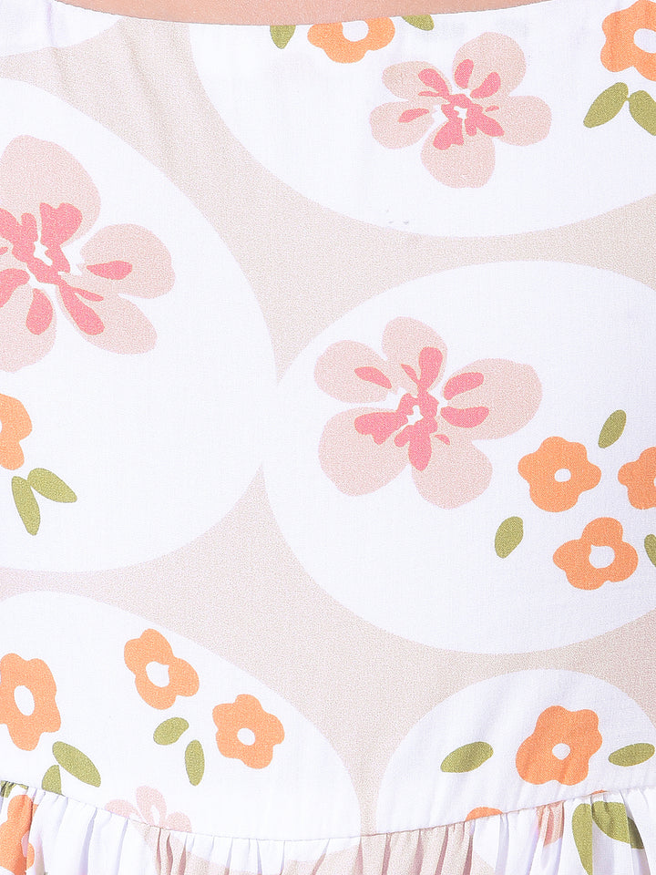 Pink Floral Print Square Neck Sleeveless 100% Cotton A-Line Dress