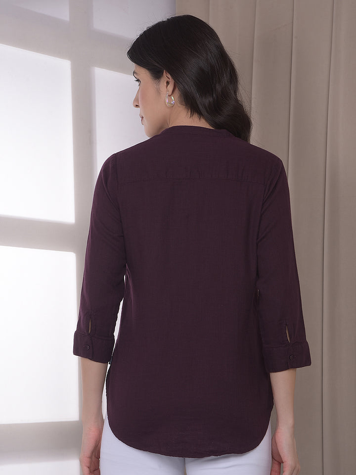 Wine V-Neck 100% Cotton Shirt