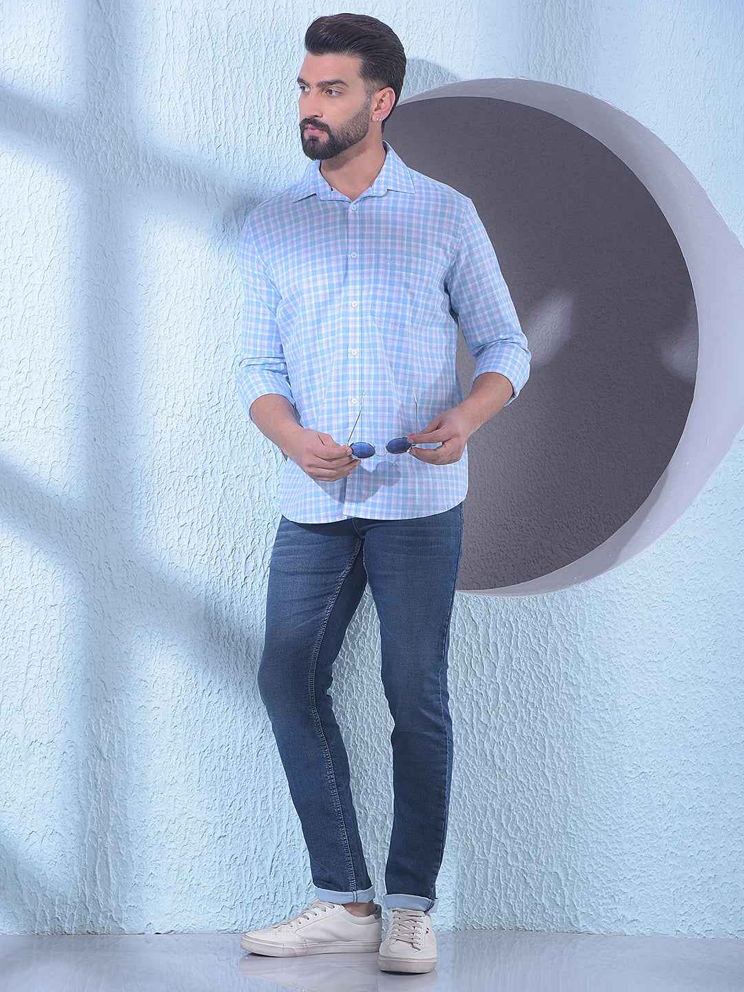 Blue Checked 100% Cotton Shirt