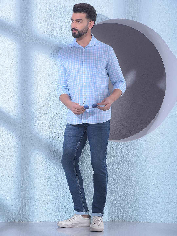 Blue Checked 100% Cotton Shirt