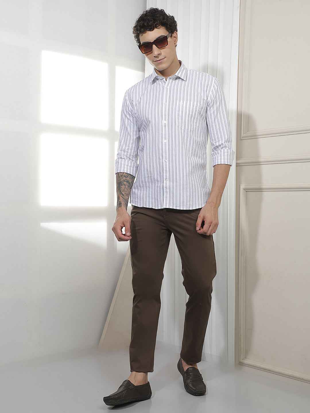 Coffee Dobby Cotton Trousers