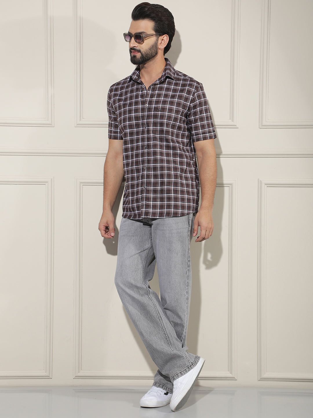 Brown Checked 100% Cotton Shirt