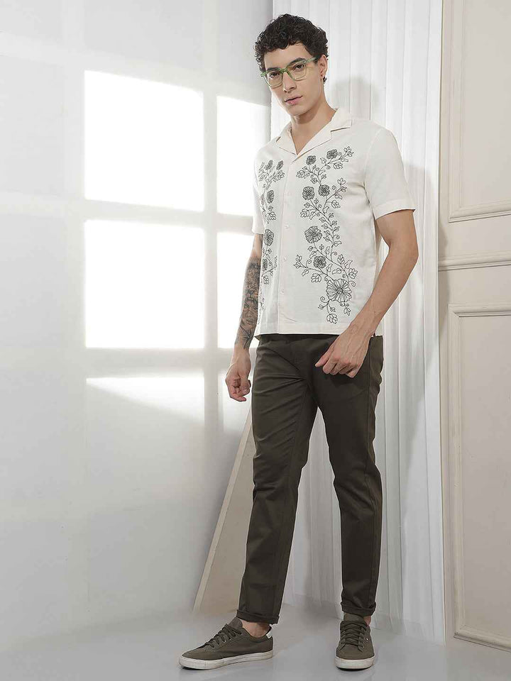 Olive Dobby Cotton Trousers