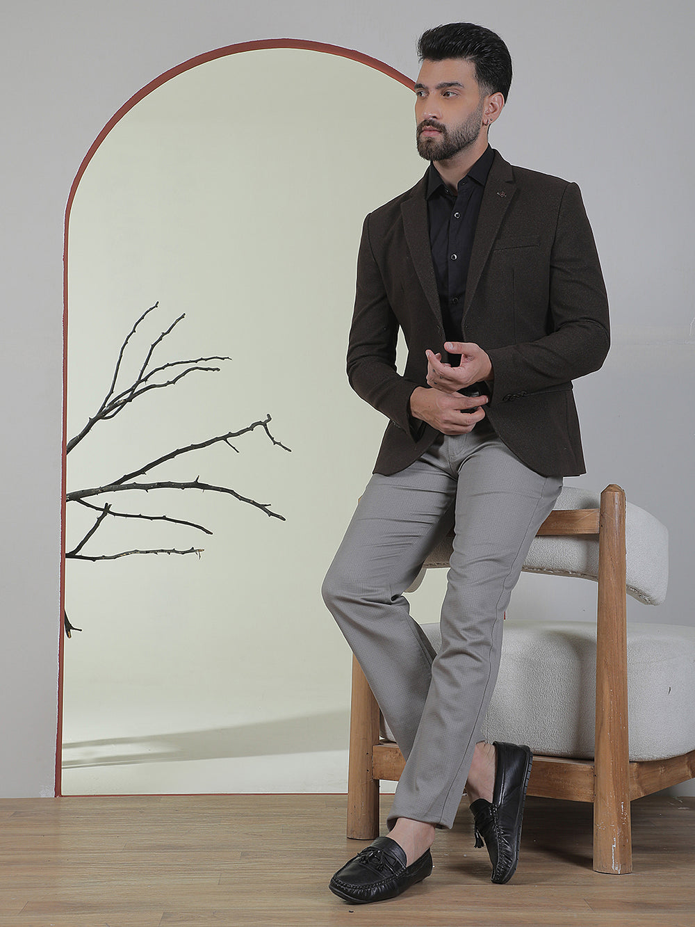 Brown Single Breasted Notch Lapel Blazer