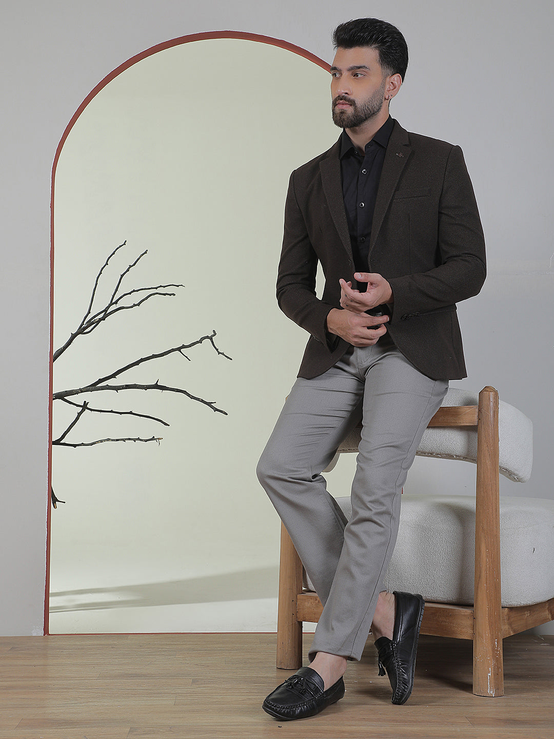 Brown Single Breasted Notch Lapel Blazer